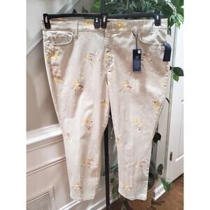 Bandoline Women's Beige Floral Cotton Straight Leg Flat Front Pants Size 24W